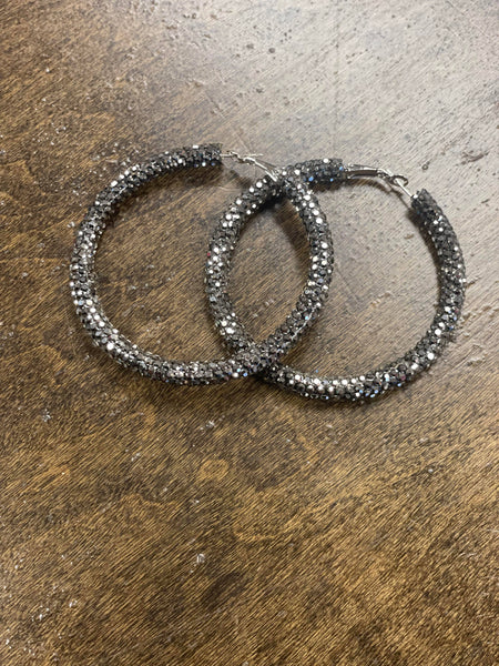 Black Diamond Hoop Earrings