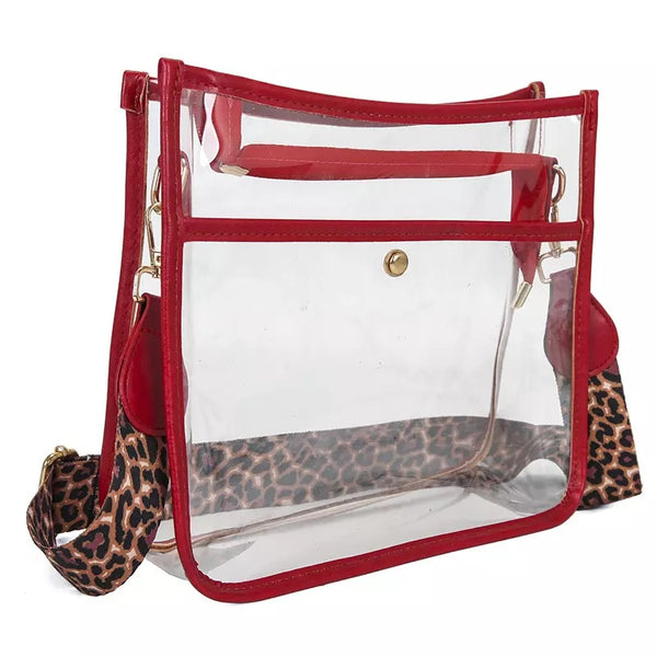 Clear Messenger Crossbody With Leopard Guitar Strap
