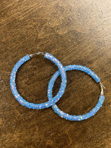 Blue Ab Glitter Hoop Earrings