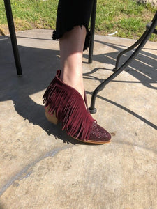 Wine Glitter Fringe Bootie