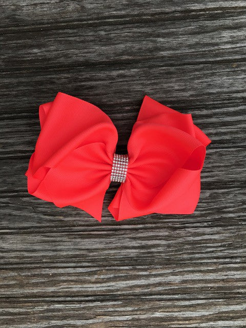 Neon Orange Double Layer Rhinestone Bow