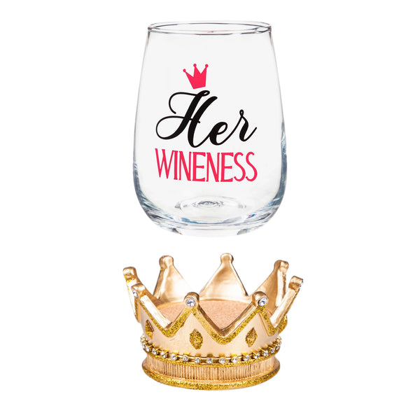 17 OZ Wine Glass with Coaster Base, Her Wineness