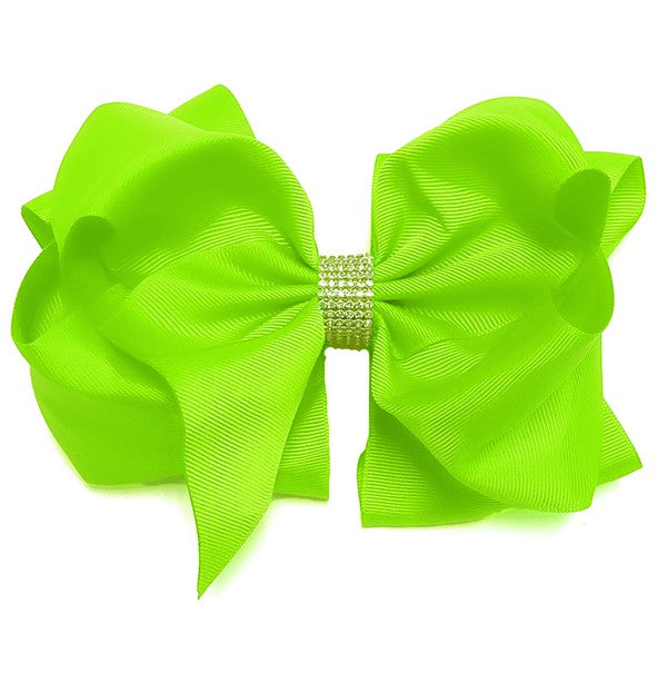 Lime Green Double Layer Rhinestone Bow