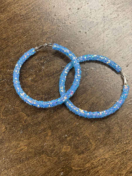 Blue Ab Glitter Hoop Earrings