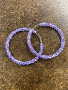 Purple AB Glitter Hoop Earrings