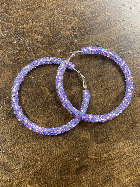 Purple AB Glitter Hoop Earrings