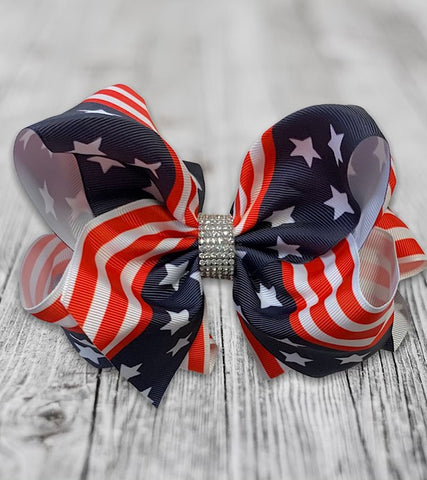 American Flag Double Layer Rhinestone Hair Bow