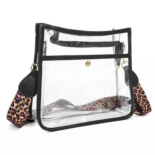 Clear Messenger Crossbody With Leopard Guitar Strap