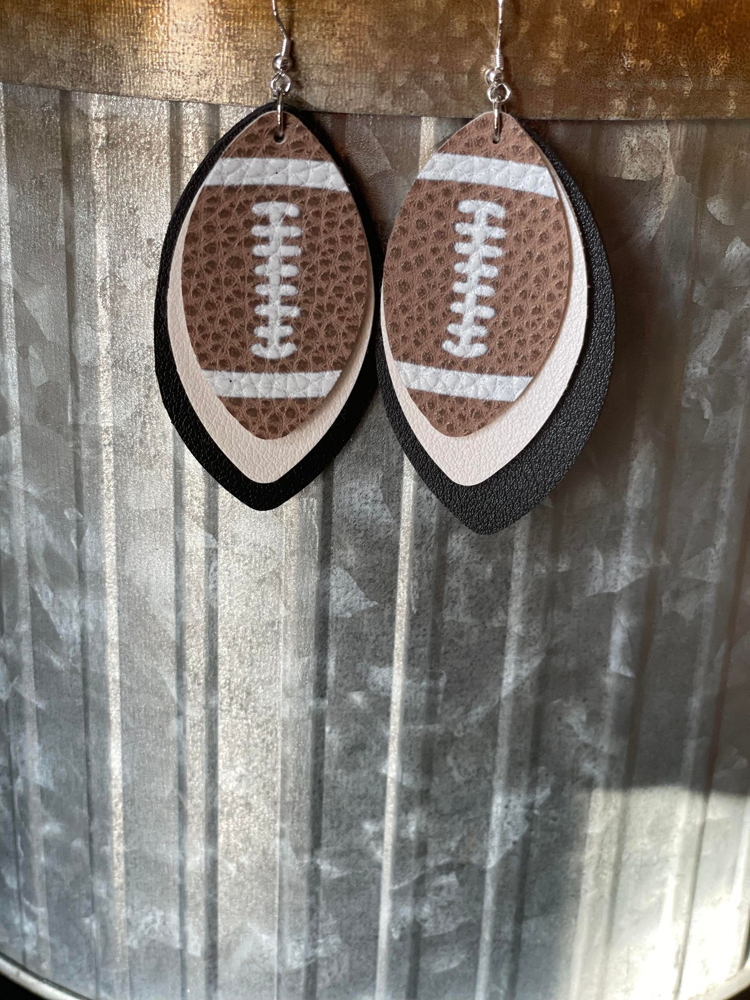 Black/White Football Layer Earrings