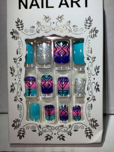 Pink/Turquoise Aztec Press On Nails