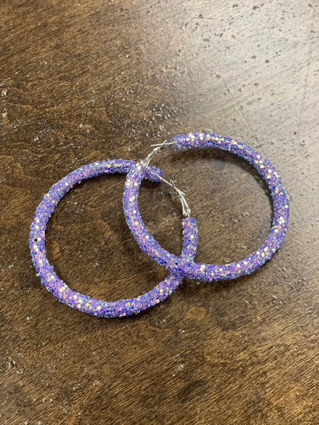Purple AB Glitter Hoop Earrings