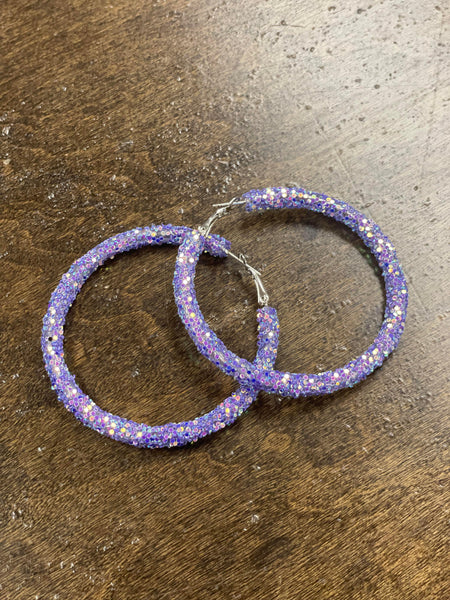 Purple AB Glitter Hoop Earrings