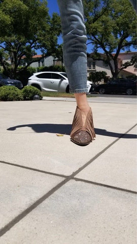 Taupe Glitter Fringe Bootie