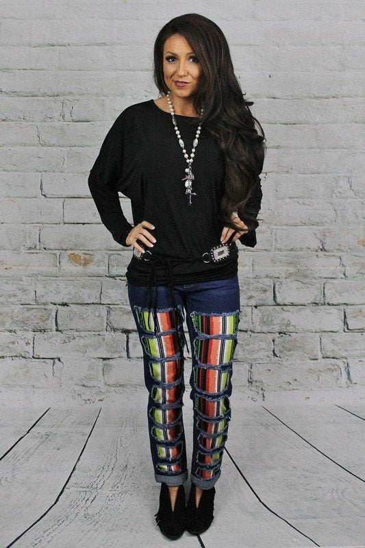 322 All distressed Serape Jean