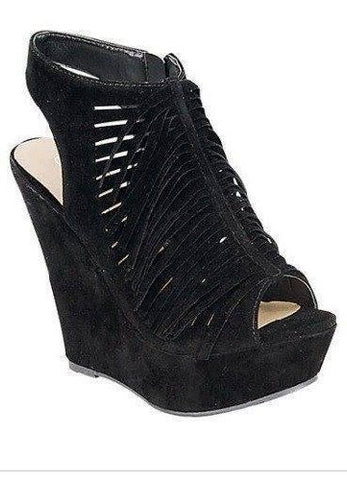 Black Fringe Wedge