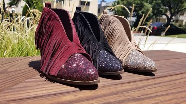 Wine Glitter Fringe Bootie