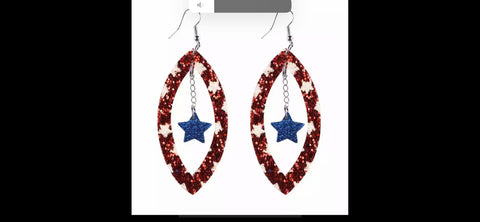 Red Glitter Star Hanging Star Earrings