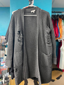Charcoal Distressed Sweater Cardigan