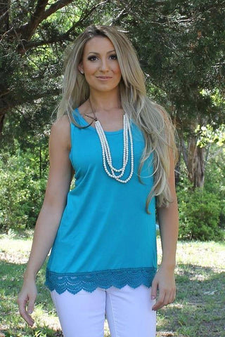 Teal Lace Hem Tank