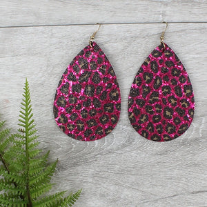 Hot Pink Glitter Leopard Earrings