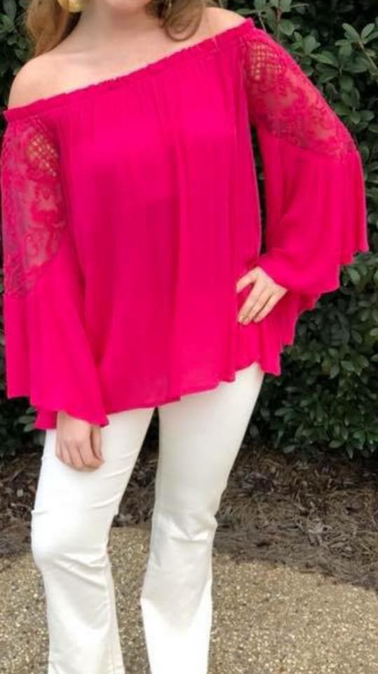 Pink Lace Off The Shoulder Top