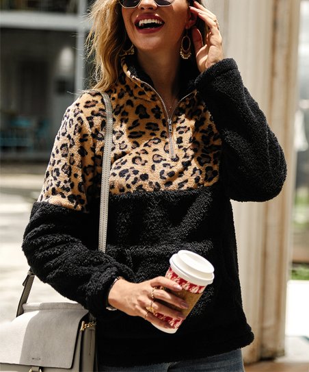 Black Leopard Colorblock Pullover