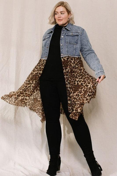 Denim Leopard Chiffon Duster
