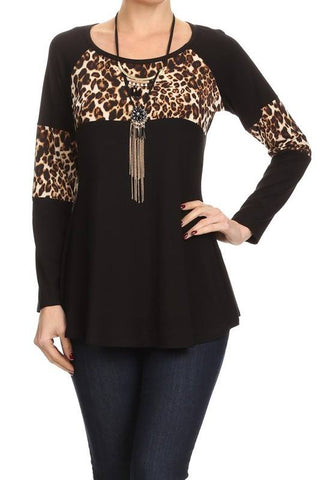 Black Leopard Accent Top