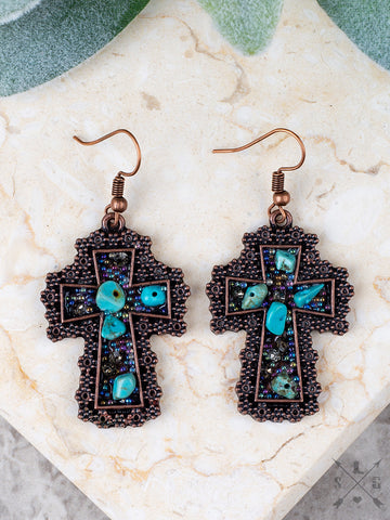 Beaded/Turquoise Stone Cross Earrings
