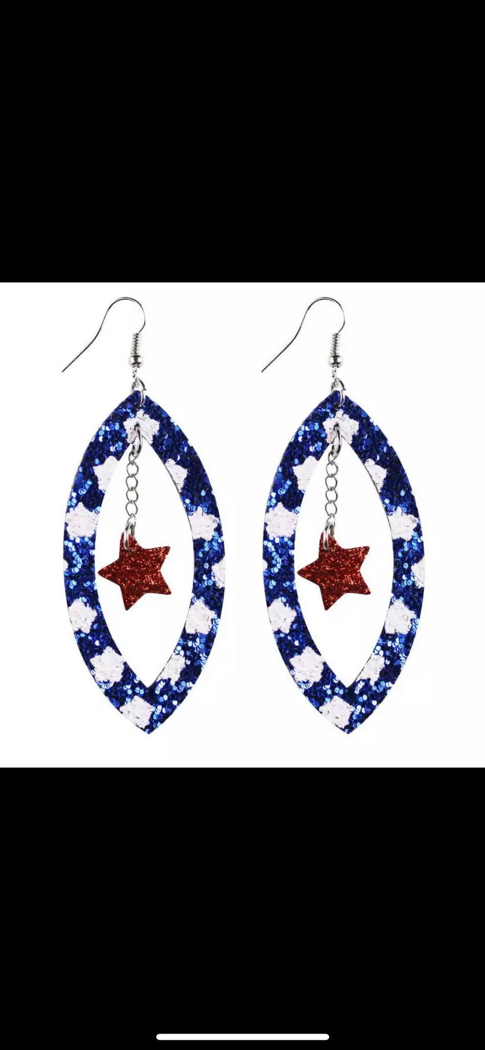 Blue Glitter Hanging Star Earrings