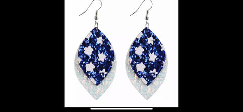 Glitter Blue Star White Double Layer Earrings