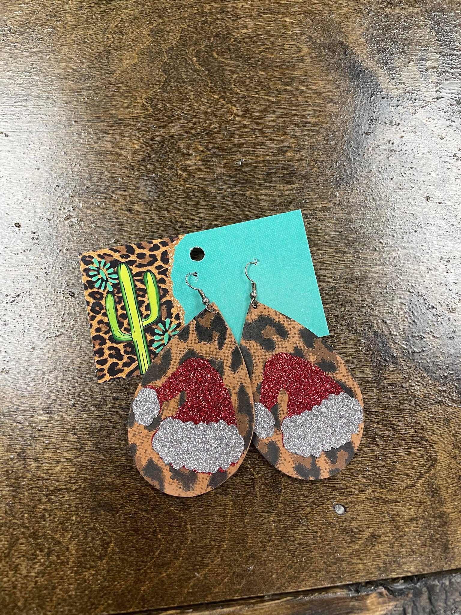 Leopard Santa Hat Earrings