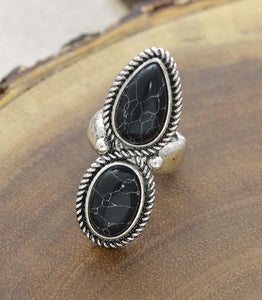 Black Western Double Stone Ring
