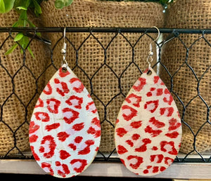 Red/Pink Leopard Leather Earrings