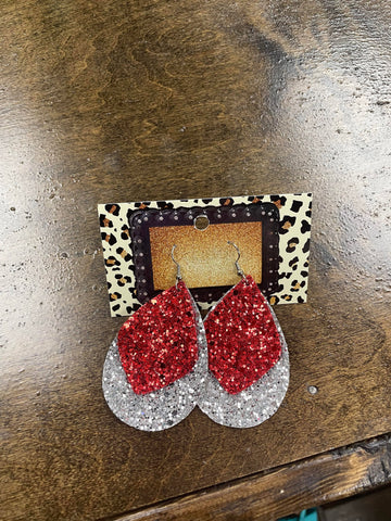 Silver/Red Glitter Layer Earrings