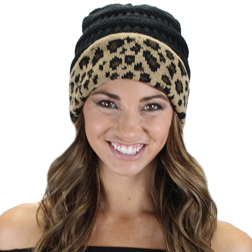 Black Leopard Beanie