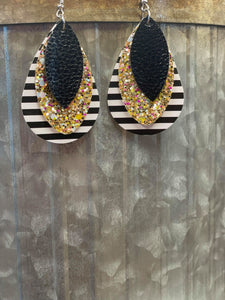 Black/Gold Triple Layer Earrings