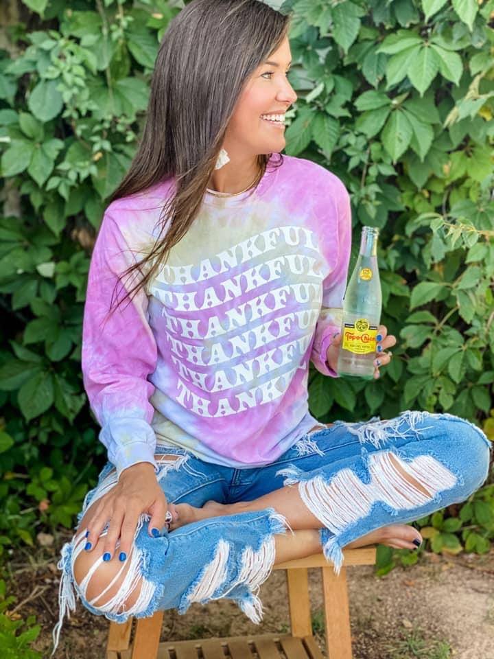 Tie Dye Thankful Long Sleeve Top