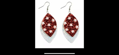 Glitter Red Star White Double Layer Earrings