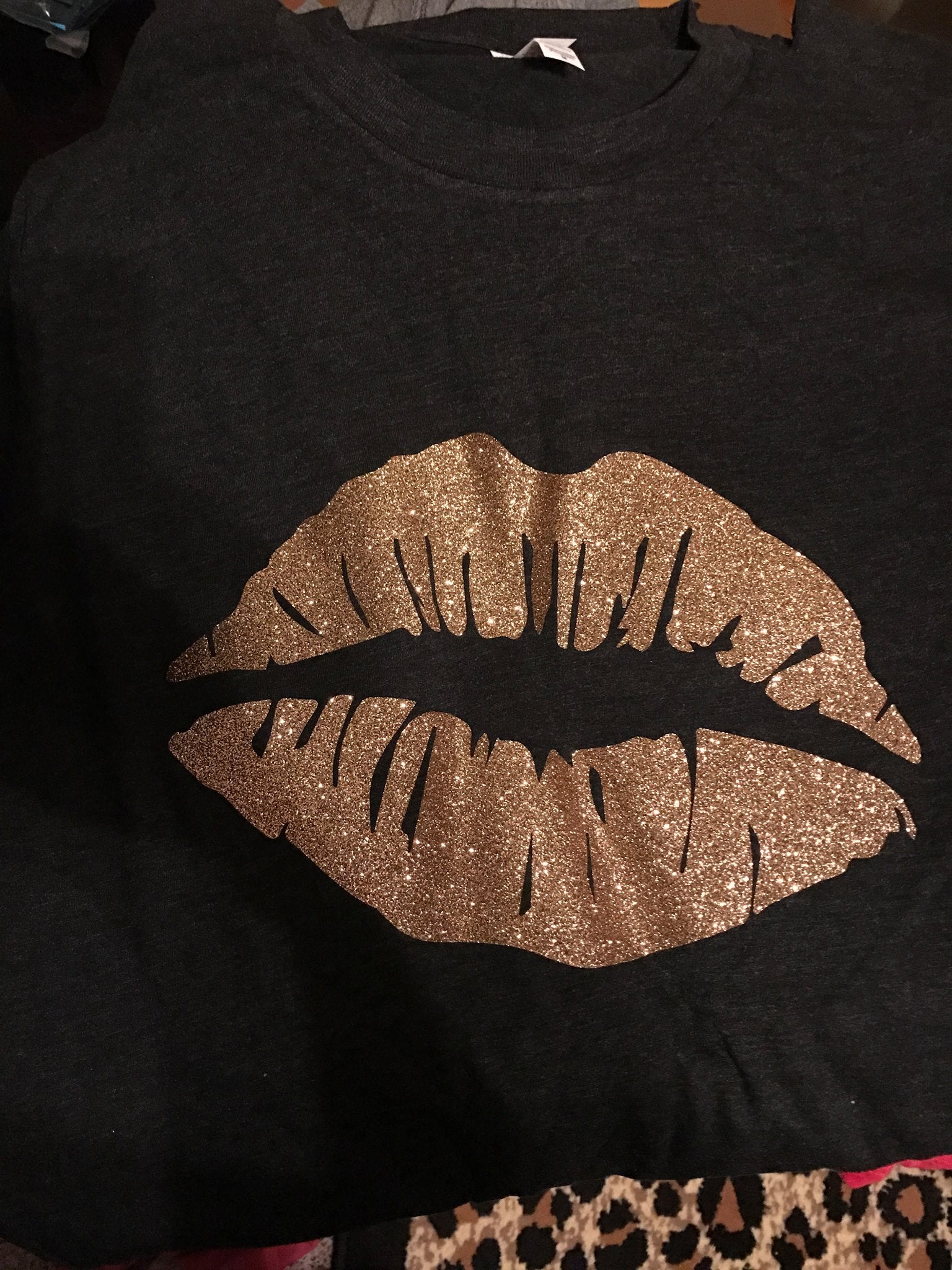 Gold Glitter Lip Tee