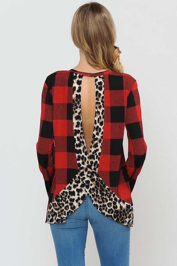 Plaid/Leopard Open Back Top