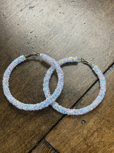 White AB Glitter Hoop Earrings