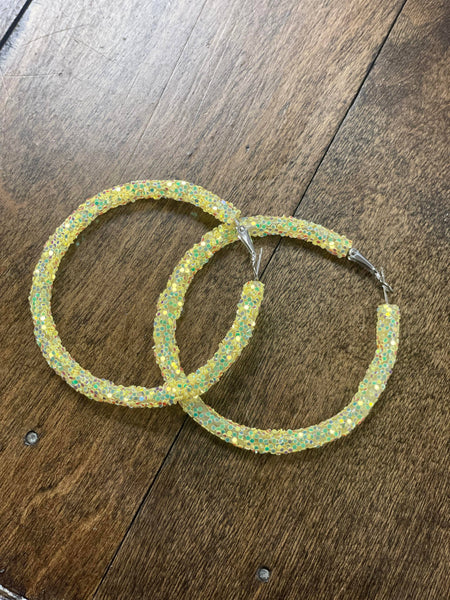 Yellow AB Glitter Hoop Earrings