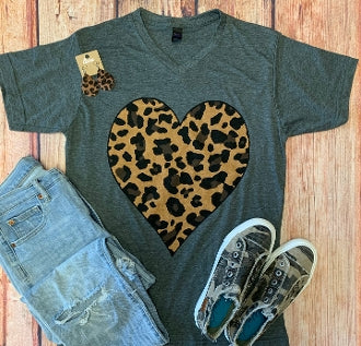 Charcoal Leopard Heart Tee