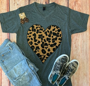 Charcoal Leopard Heart Tee