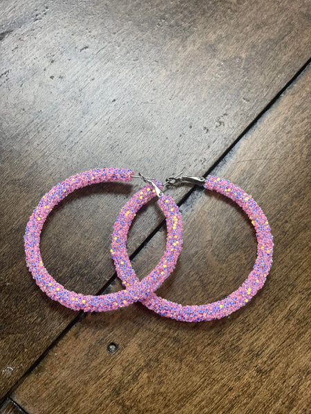 Light Pink AB Glitter Hoop Earrings