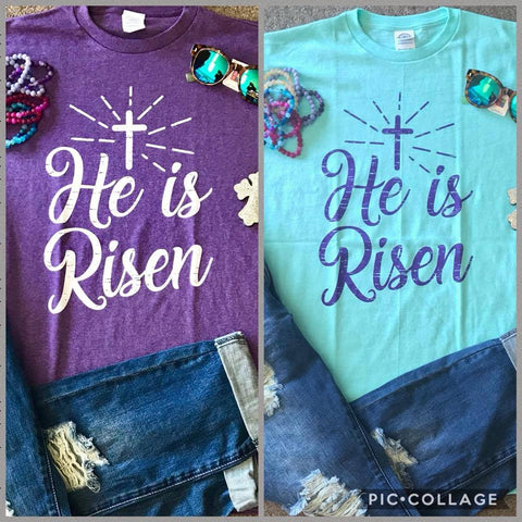 PURPLE He Has Risen tee