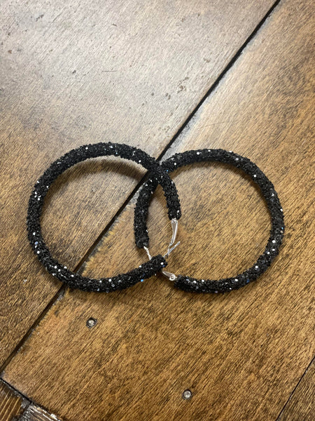 Black Glitter Hoop Earrings