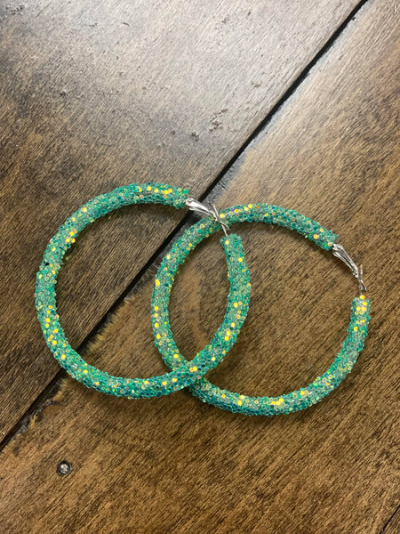 Green AB Glitter Hoop Earrings