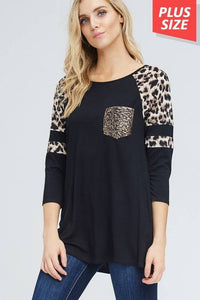 Black Leopard Sequin Pocket Top